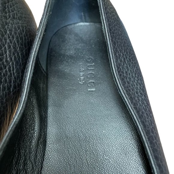 Gucci Black Leather Flats with Silver Tone Logo Plate Size 37.5 - Picture 11 of 12